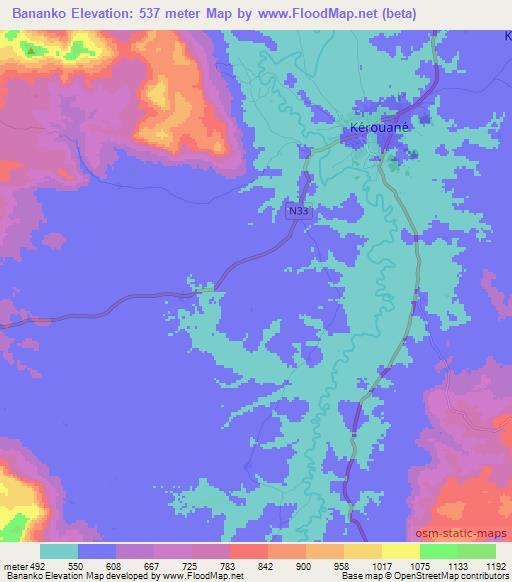 Bananko,Guinea Elevation Map