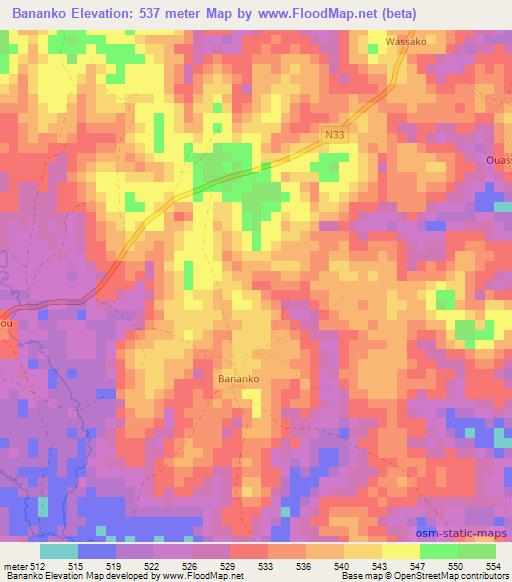 Bananko,Guinea Elevation Map