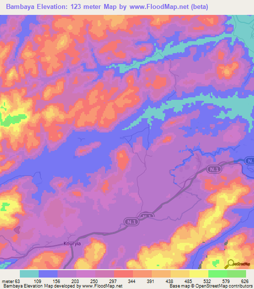 Bambaya,Guinea Elevation Map