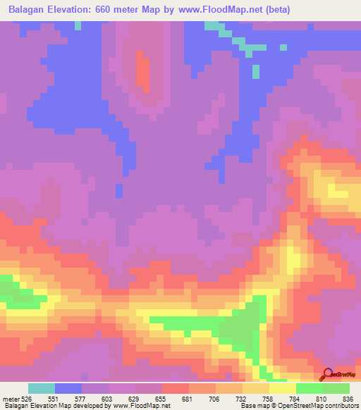 Balagan,Guinea Elevation Map