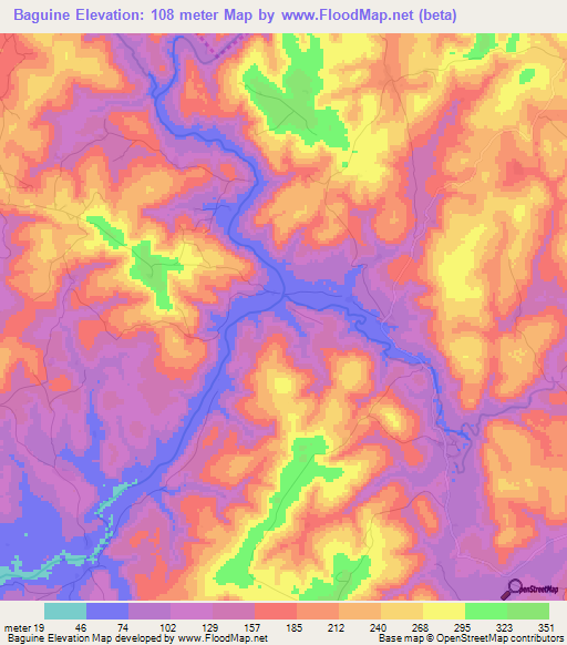 Baguine,Guinea Elevation Map