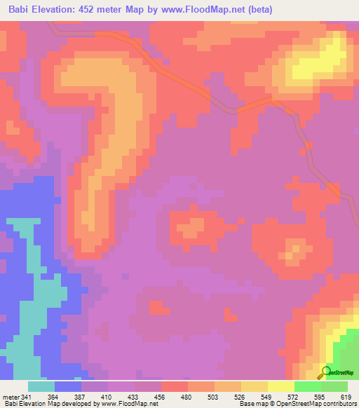 Babi,Guinea Elevation Map