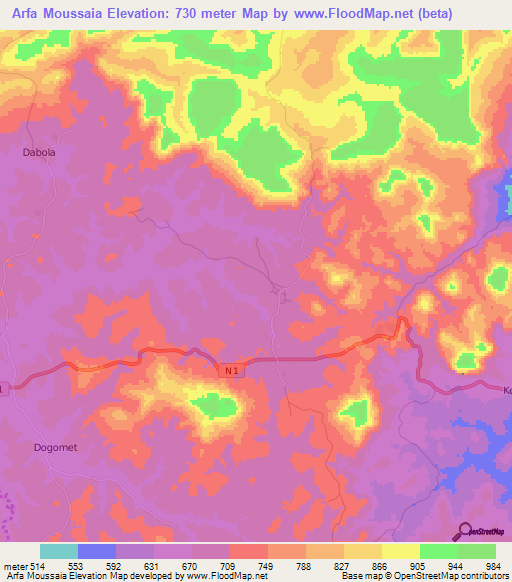 Arfa Moussaia,Guinea Elevation Map