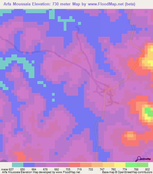 Arfa Moussaia,Guinea Elevation Map