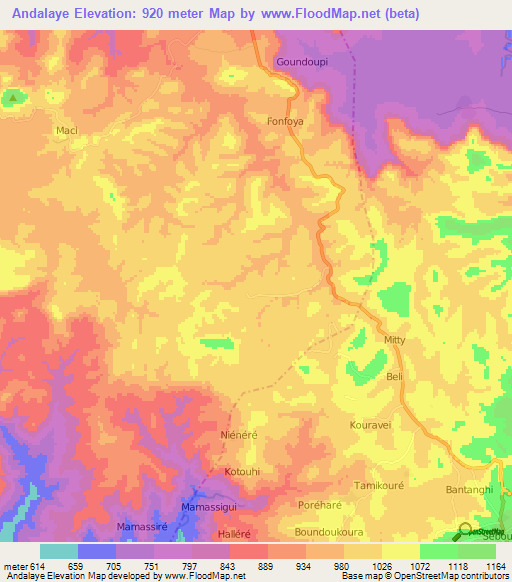 Andalaye,Guinea Elevation Map