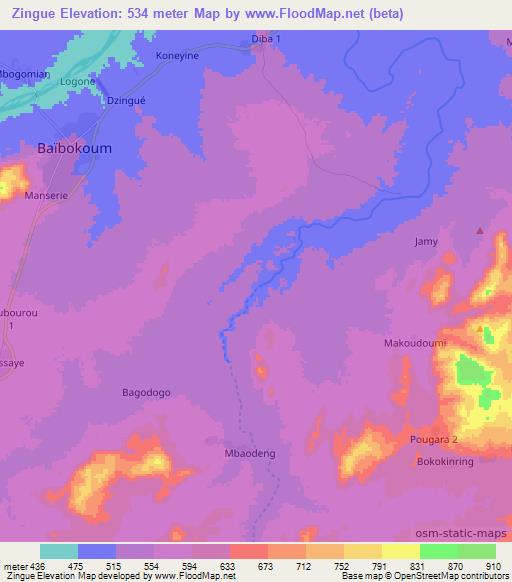 Zingue,Chad Elevation Map