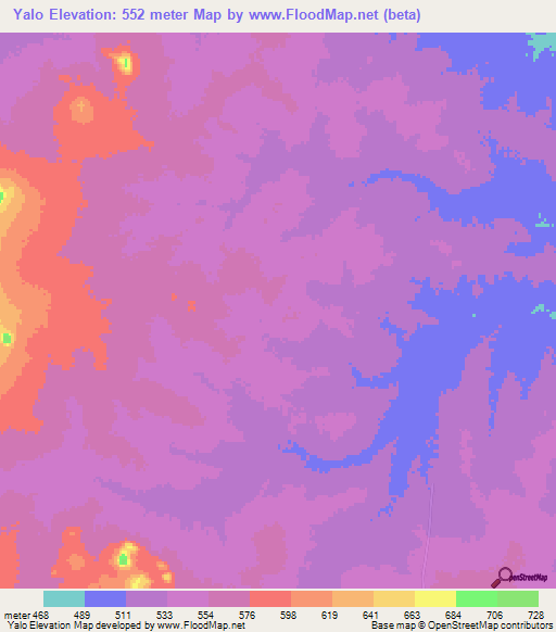 Yalo,Chad Elevation Map