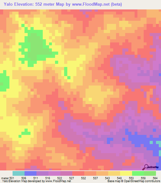 Yalo,Chad Elevation Map