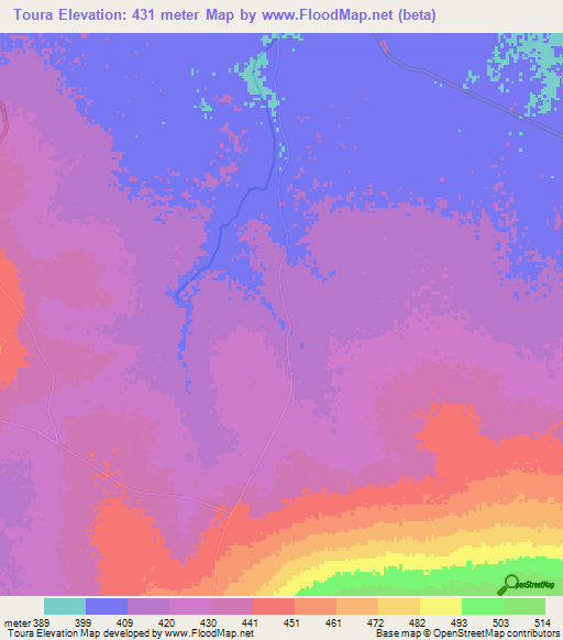 Toura,Chad Elevation Map