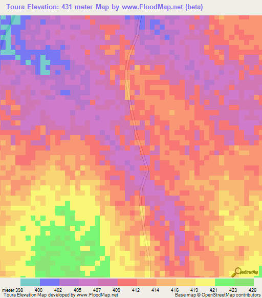 Toura,Chad Elevation Map