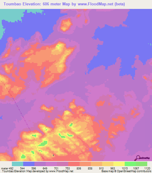 Toumbao,Chad Elevation Map