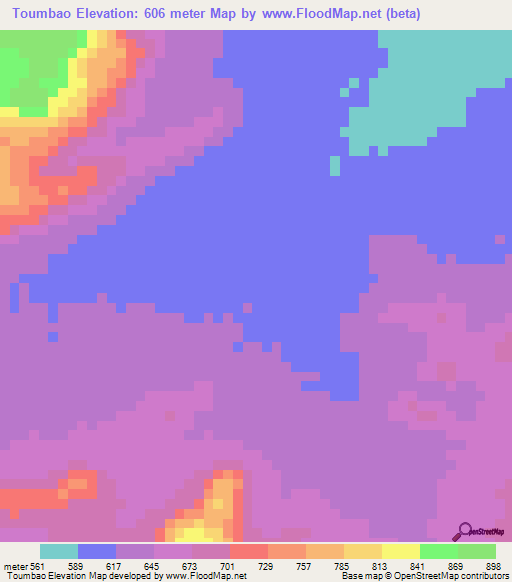 Toumbao,Chad Elevation Map