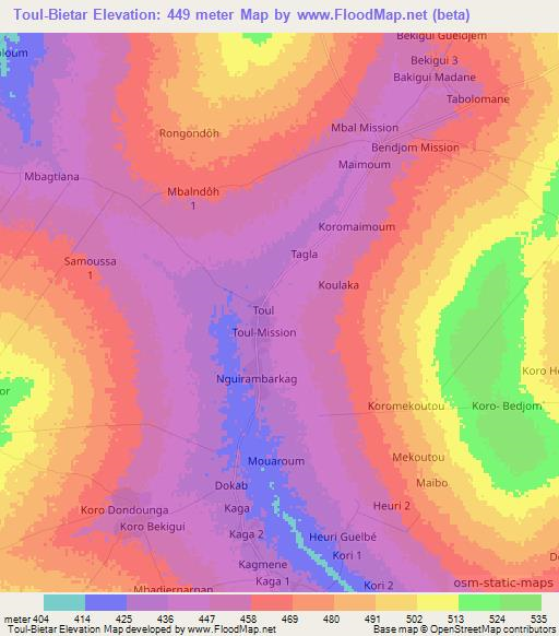 Toul-Bietar,Chad Elevation Map