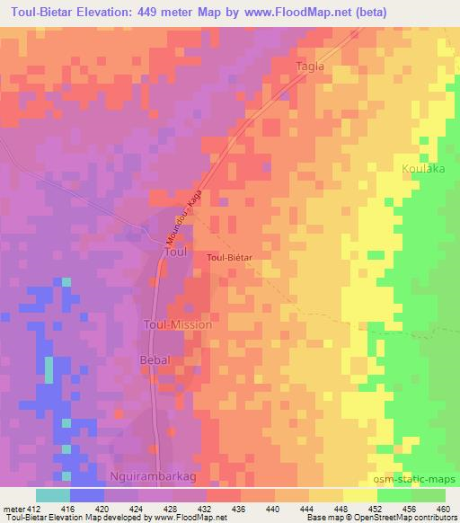 Toul-Bietar,Chad Elevation Map
