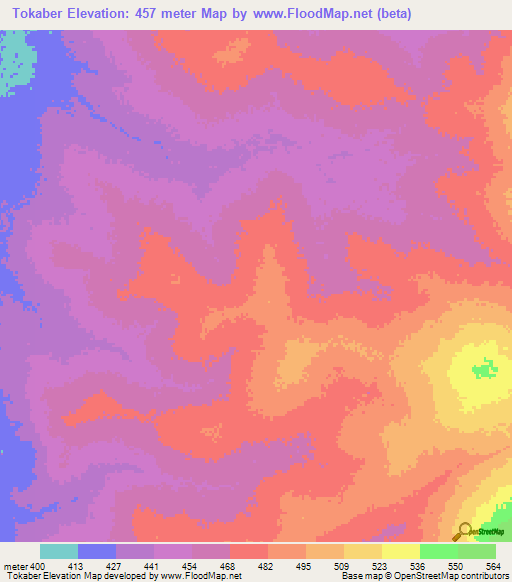 Tokaber,Chad Elevation Map