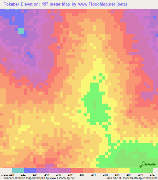 Tokaber,Chad Elevation Map