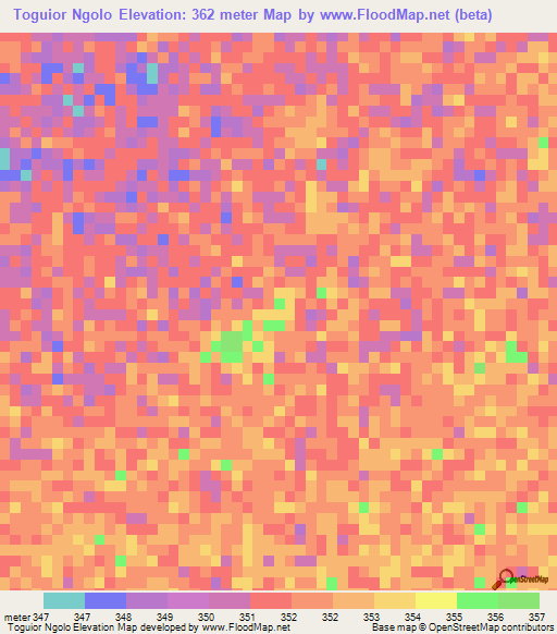 Toguior Ngolo,Chad Elevation Map