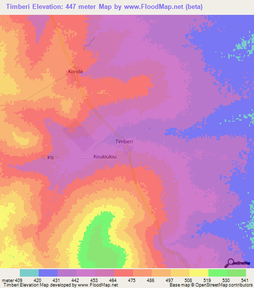 Timberi,Chad Elevation Map