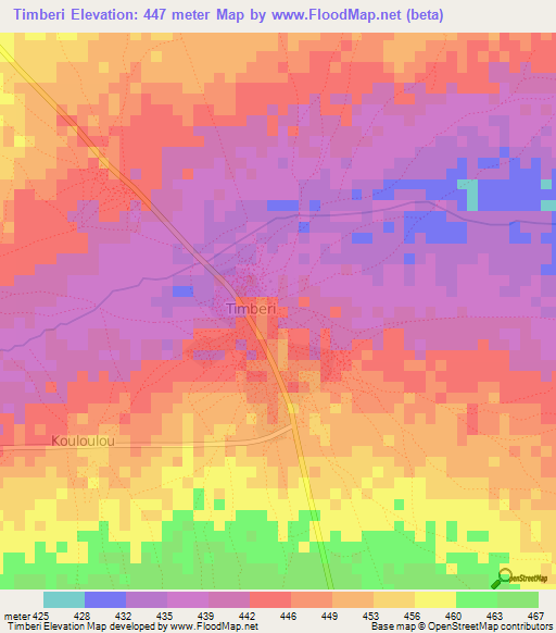 Timberi,Chad Elevation Map