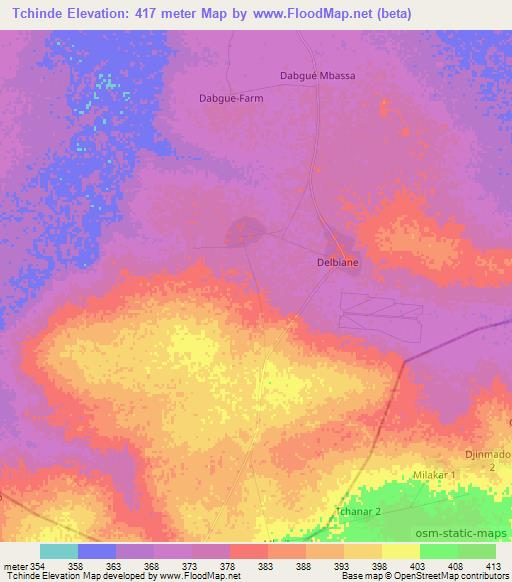 Tchinde,Chad Elevation Map