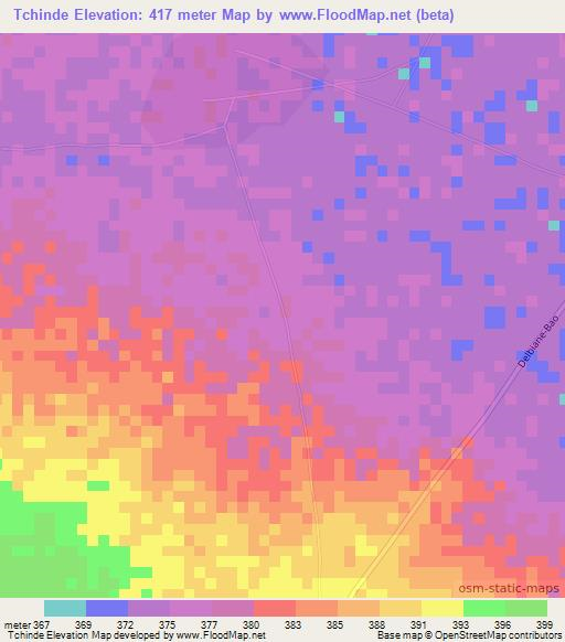 Tchinde,Chad Elevation Map