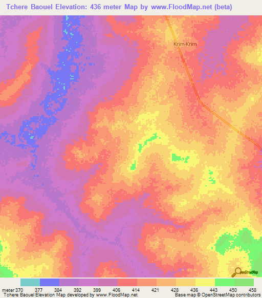 Tchere Baouel,Chad Elevation Map