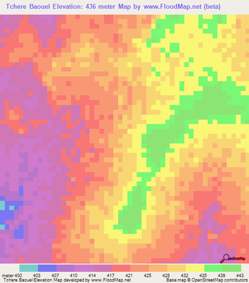 Tchere Baouel,Chad Elevation Map