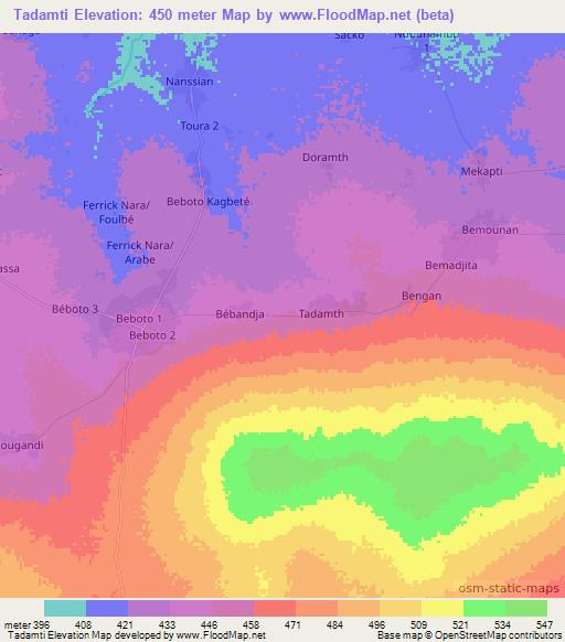 Tadamti,Chad Elevation Map