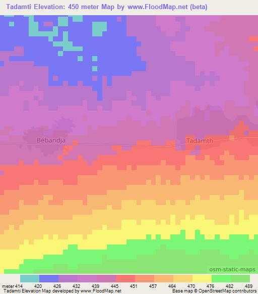Tadamti,Chad Elevation Map
