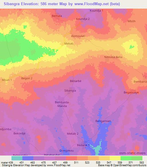 Sibangra,Chad Elevation Map