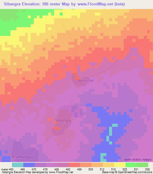 Sibangra,Chad Elevation Map