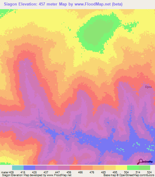 Siagon,Chad Elevation Map