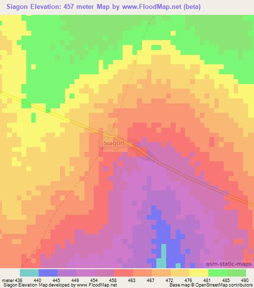 Siagon,Chad Elevation Map