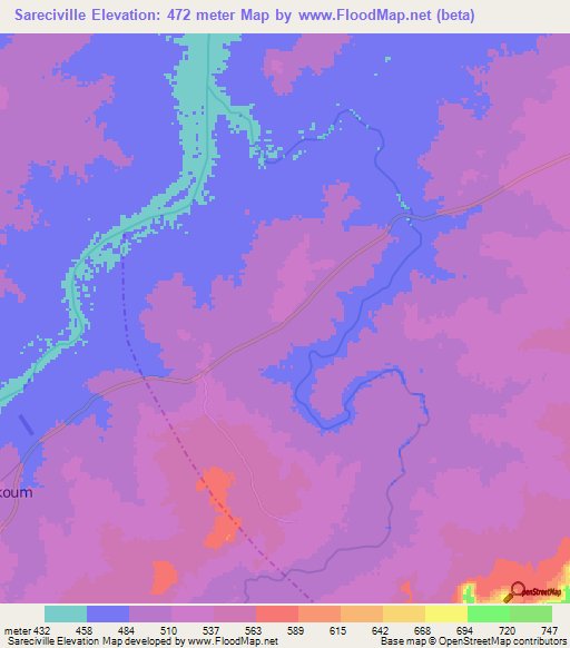 Sareciville,Chad Elevation Map