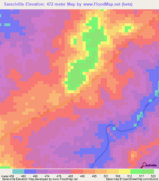 Sareciville,Chad Elevation Map