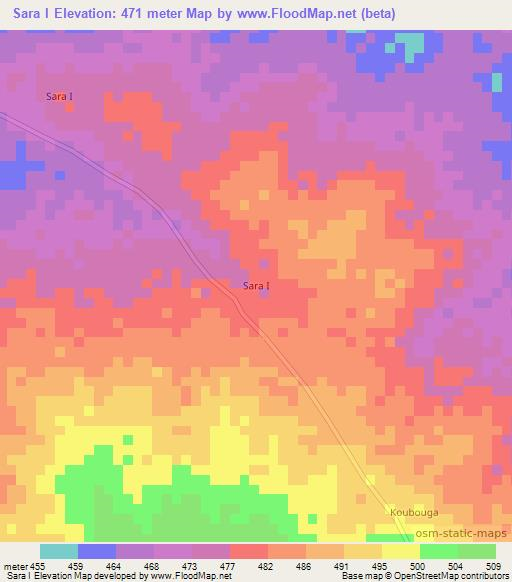 Sara I,Chad Elevation Map