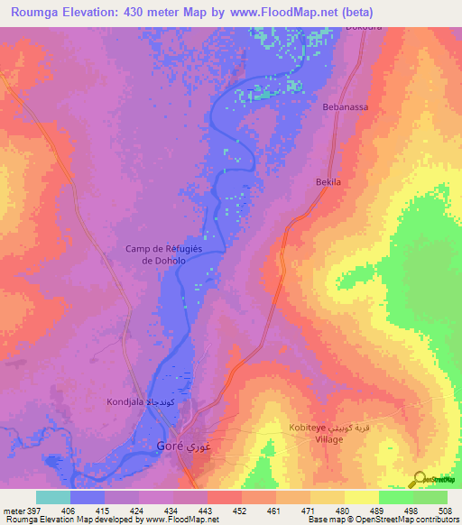 Roumga,Chad Elevation Map