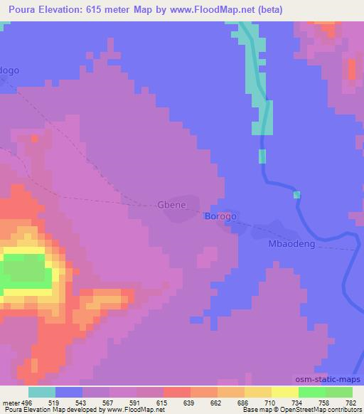 Poura,Chad Elevation Map