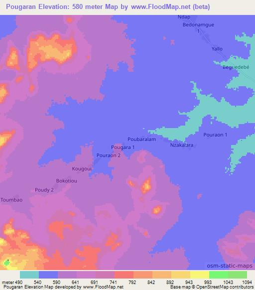 Pougaran,Chad Elevation Map