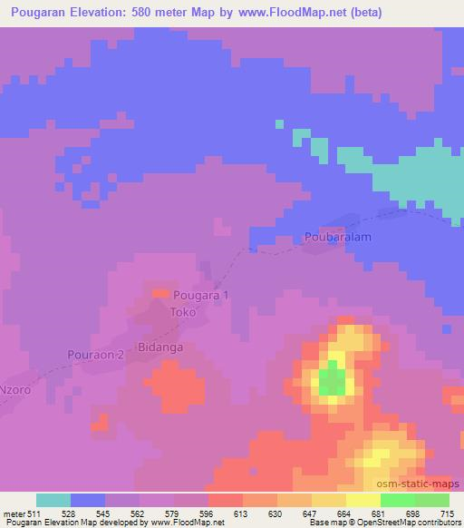 Pougaran,Chad Elevation Map