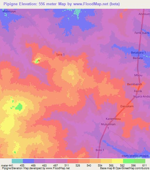 Pipigne,Chad Elevation Map