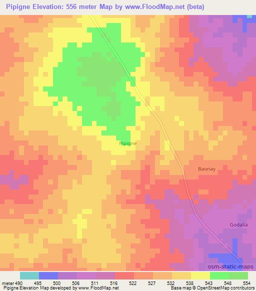 Pipigne,Chad Elevation Map