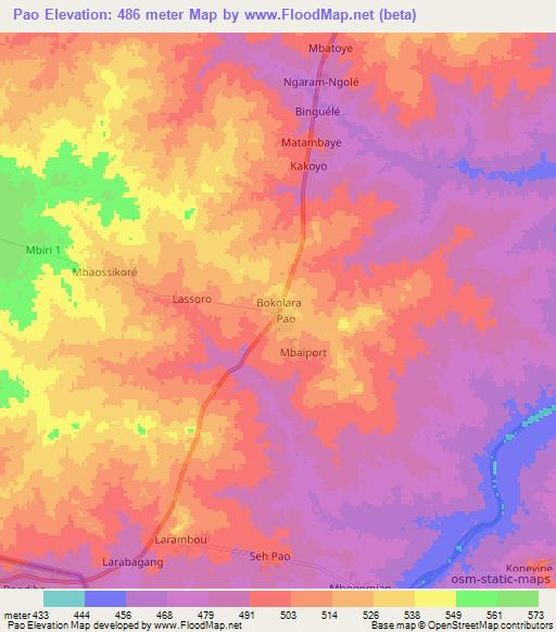 Pao,Chad Elevation Map