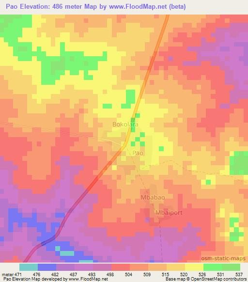 Pao,Chad Elevation Map