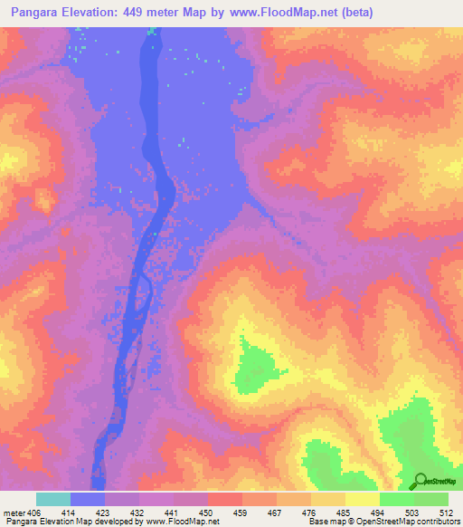 Pangara,Chad Elevation Map