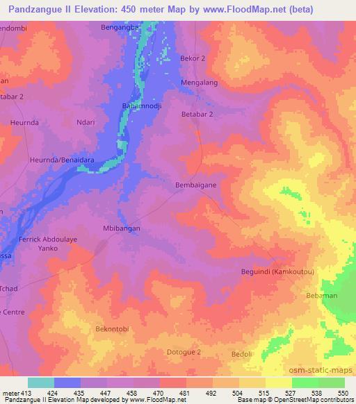 Pandzangue II,Chad Elevation Map