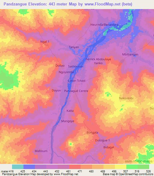 Pandzangue,Chad Elevation Map