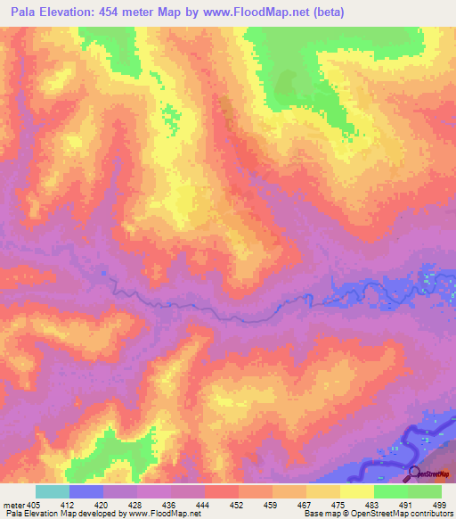 Pala,Chad Elevation Map