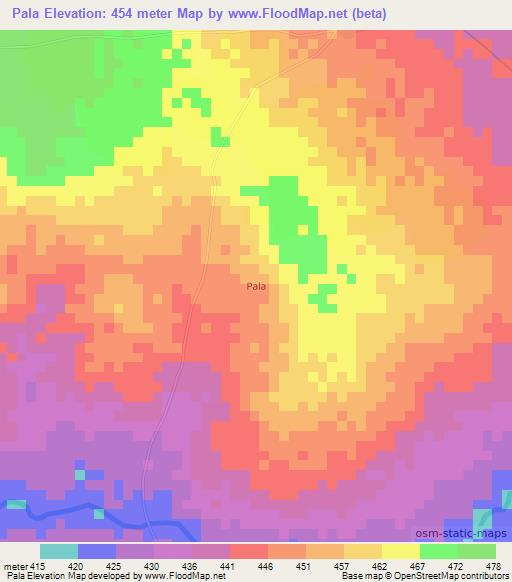 Pala,Chad Elevation Map