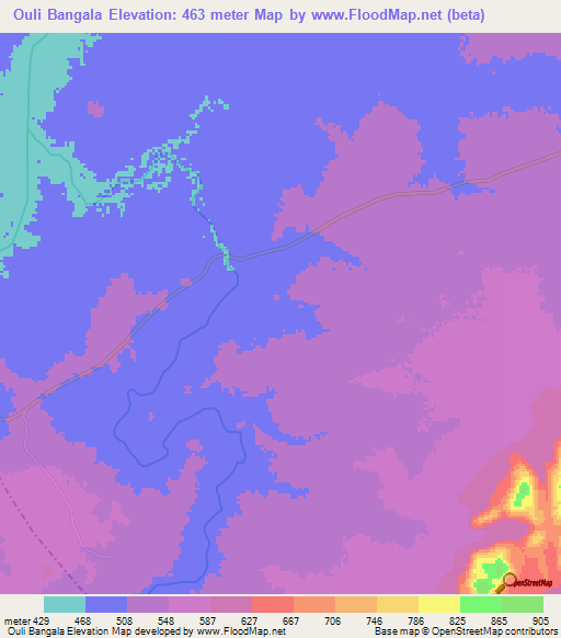 Ouli Bangala,Chad Elevation Map